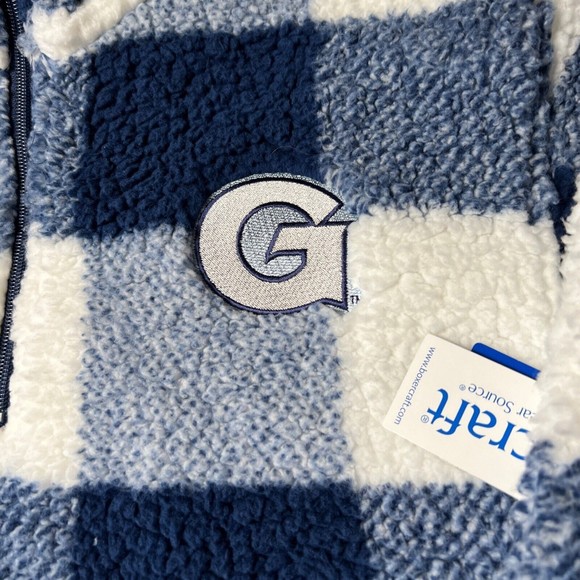 Boxercraft Blue Plaid Sherpa Jacket Georgetown University Patch Logo Mens Size S - Picture 2 of 7